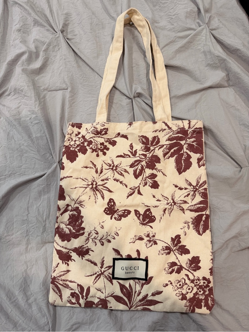 Gucci Cream Canvas Tote with Burgundy Floral Print